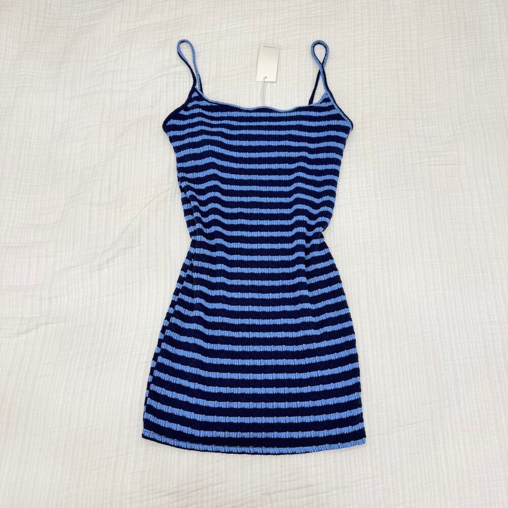 navy + blue striped mini dress